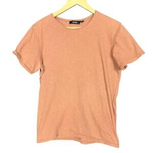 Hedge Brand Crew Neck Raw Edge Burnt Orange Brown T-Shirt Men's S 100% Cotton